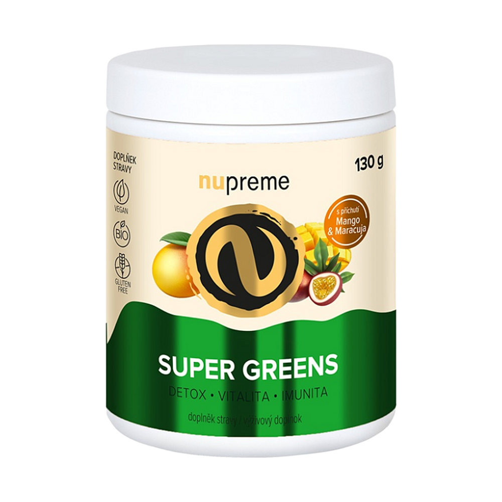 Nupreme Super Greens BIO prášok na podporu detoxikácie organizmu príchuť Mango & Maracuja 130 g
