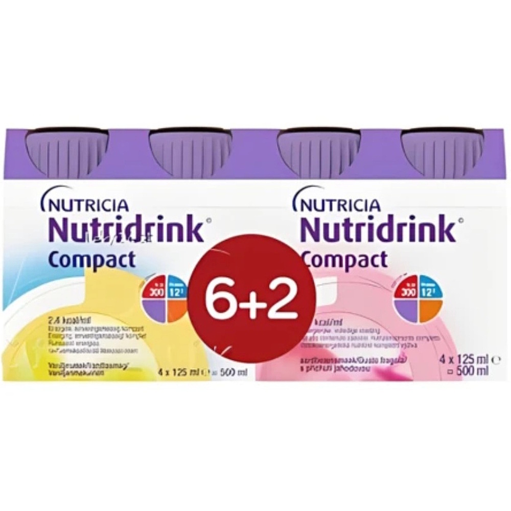 NUTRIDRINK Compact 6+2 dve príchute vanilka a jahoda 8 x 125 ml