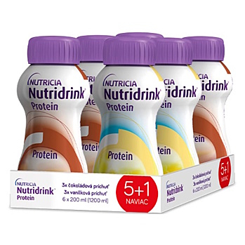 NUTRIDRINK Protein 5+1 s vanilkovou a čokoládovou príchuťou 6 x 200 ml (Výživa v chorobe a pre seniorov)