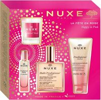 NUXE Happy in Pink Multifunkčný olej 100 ml + sprchový gél 100 ml + parfumovaná voda 15 ml + vonná sviečka 70 g Darčekové balenie