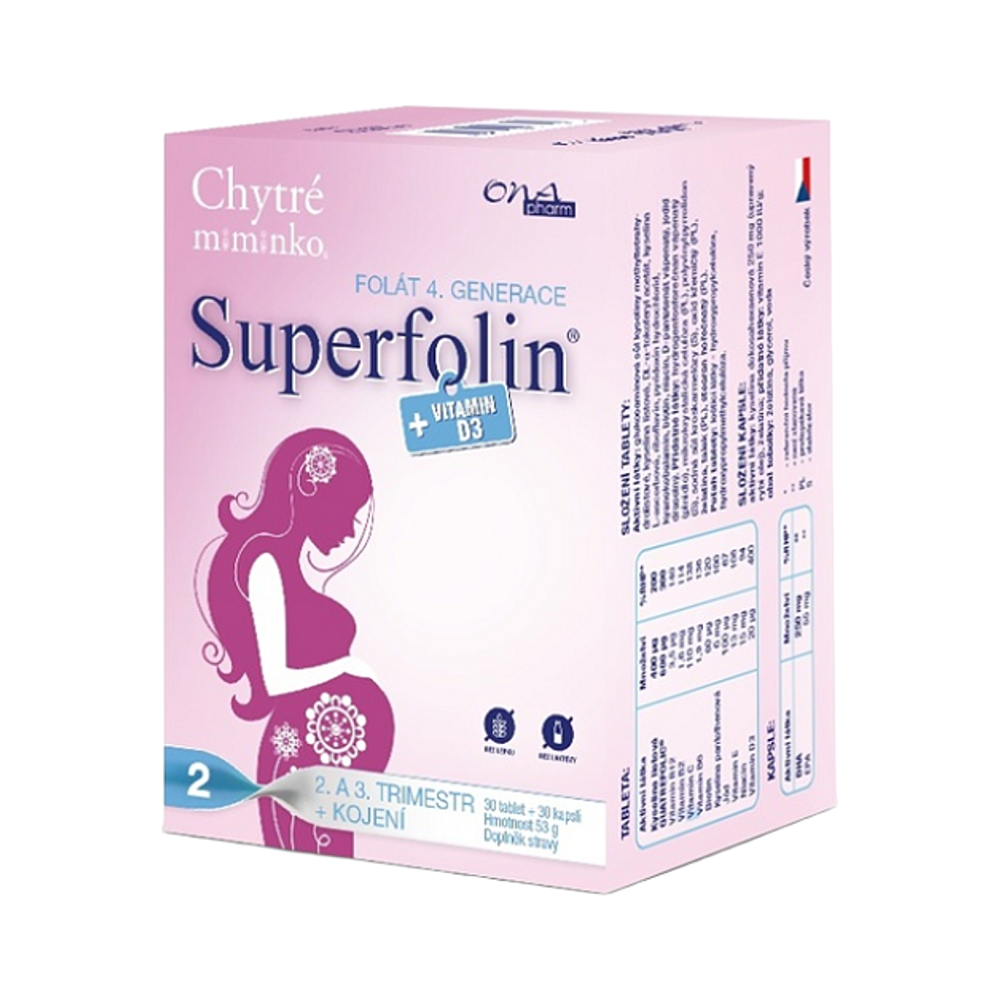 ONAPHARM Inteligentné bábätko 2 superfolin + vitamín D3 a DHA 30 tabliet + 30 kapsúl