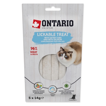 ONTARIO Lízacia pochúťka extra tuniak a losos 5x14 g (Maškrty pre mačky)