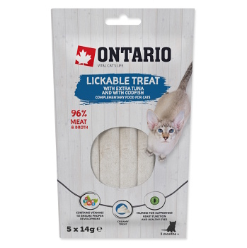 ONTARIO Lízacia pochúťka extra tuniak a treska 5x14 g (Maškrty pre mačky)