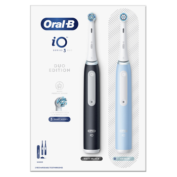 ORAL-B Series iO 3 duo black iceblue elektrické zubné kefky 2 kusy (Oscilačné, magnetické zubné kefky) - Tlakový senzor vizuálny, Viac režimov čistenia
