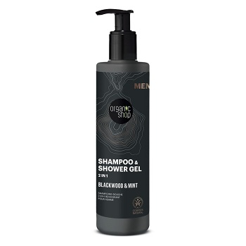 ORGANIC SHOP Sprchový gél a šampón 2 v 1 Blackwood a mäta 280 ml, poškodený obal