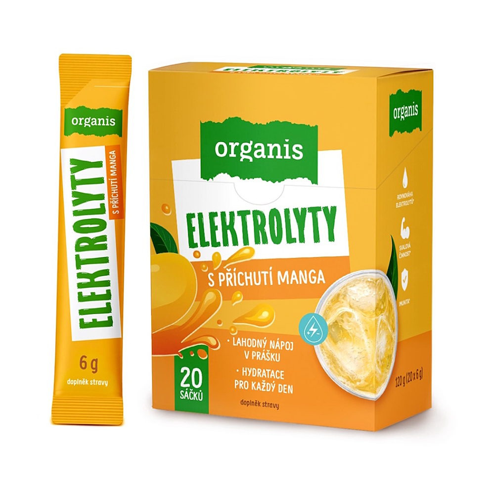 Organis Electrolytes prášok na prípravu nápoja na zaistenie elektrolytickej rovnováhy príchuť Mango 20x6 g