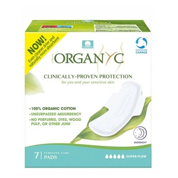 ORGANYC Nočné vložky s krídelkami extra silné predĺžené 7 kusov (Prírodné menštruačné vložky) - Nočné, Prírodné