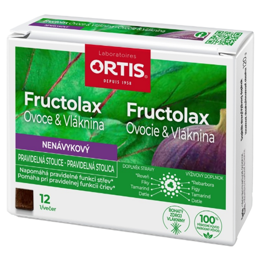Ortis Fructolax Ovocie & Vláknina žuvacie tablety na podporu trávenia 12 tbl