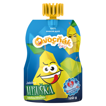 OVOCŇÁK Pyré jablko a hruška 120 g (Ovocné príkrmy)