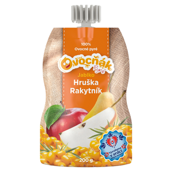 OVOCŇÁK Pyré jablko s hruškou a rakytník 200 g (Ovocné príkrmy)