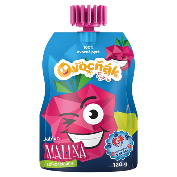 OVOCŇÁK Pyré jablko a malina 120 g (Ovocné príkrmy)
