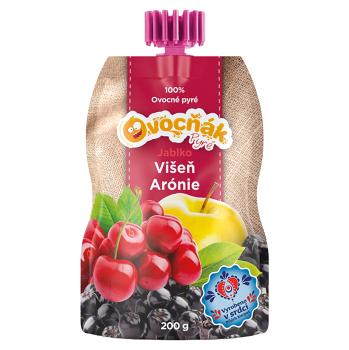 OVOCŇÁK Pyré jablko s višňou a aróniou 200 g (Ovocné príkrmy)