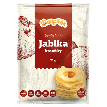 OVOCŇÁK Sušené jablčné krúžky 25 g (Sušené jablká) - Jednozložkové