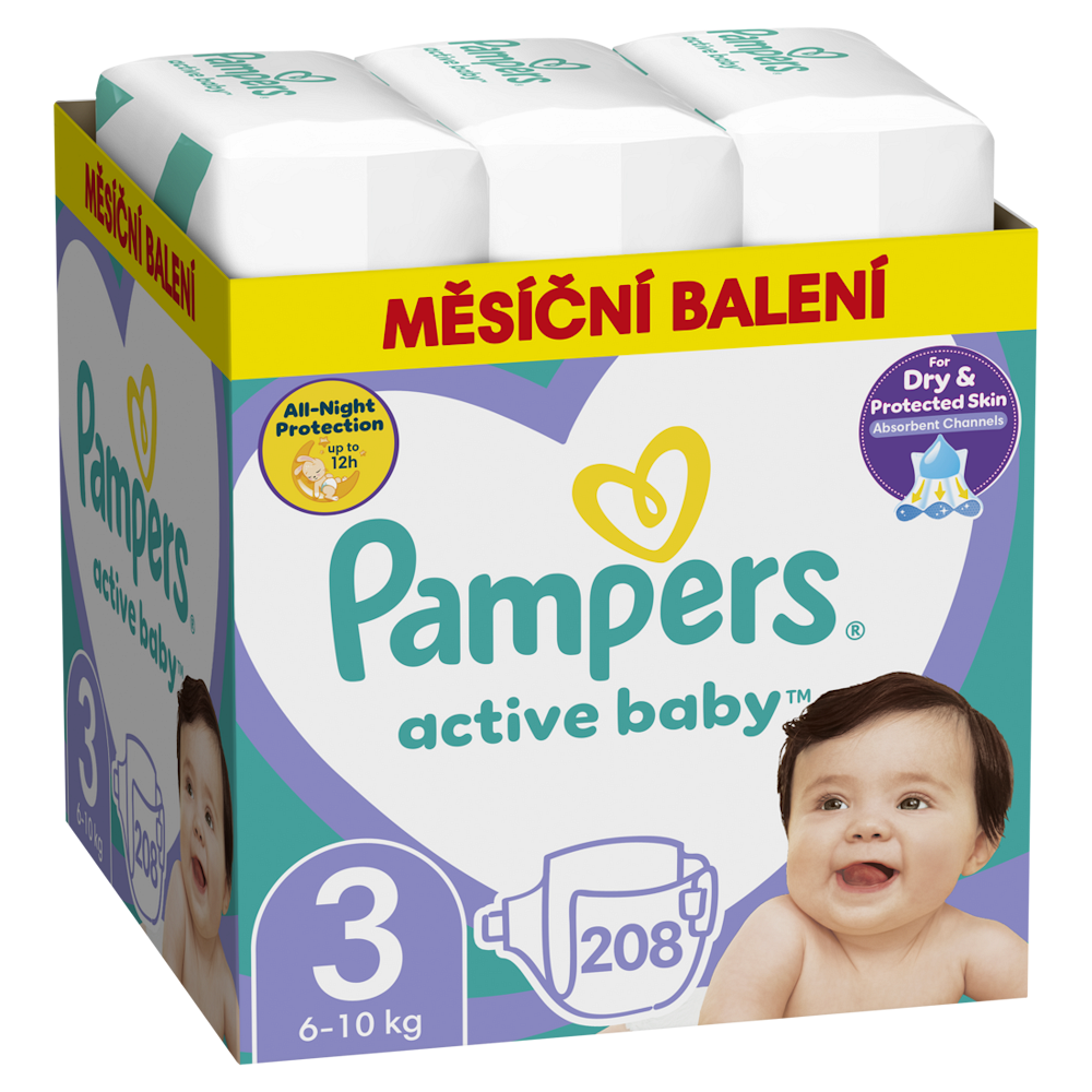 PAMPERS Active Baby-Dry mesačné balenie 3 MIDI 6-10 kg 208 kusov