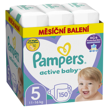 PAMPERS Active Baby Dry mesačné balenie 5 JUNIOR 11-16 kg 150 kusov (Plienky 5 (11 - 25 kg))