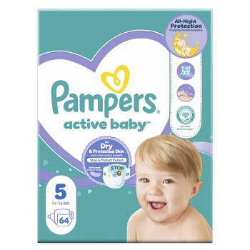 PAMPERS Active Baby veľ.5 Detské plienky 11-16 kg 64 ks (Plienky 5 (11 - 25 kg))