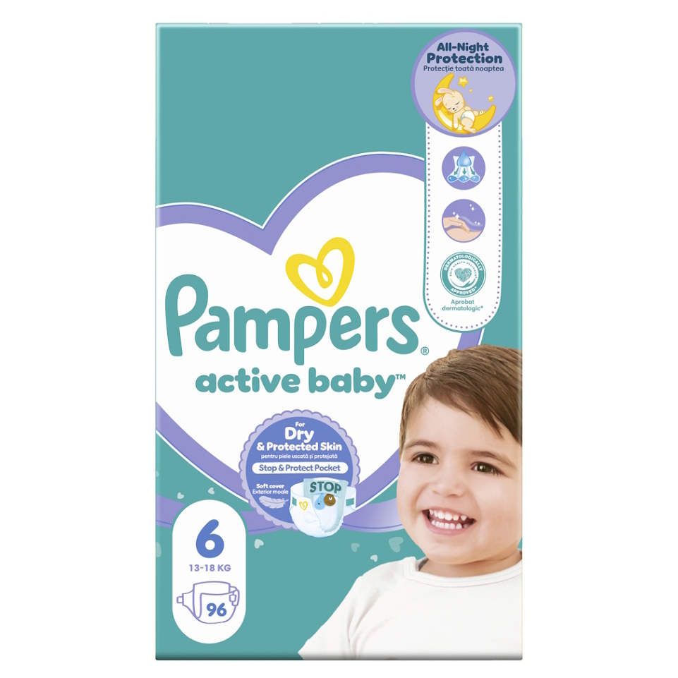 PAMPERS Active baby plienky veľkosť 6 pre 13 - 18 kg 96 ks