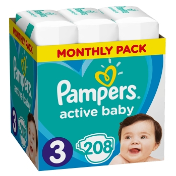 PAMPERS Active Baby-Dry mesačné balenie 3 MIDI 6-10 kg 208 kusov