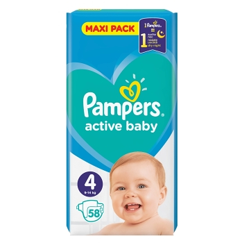 PAMPERS Active Baby-Dry 4 MAXI 9-14 kg 58 kusov