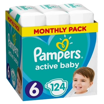 PAMPERS Active Baby-Dry Monthly 6 EXTRA LARGE 15+ kg 124 kusov