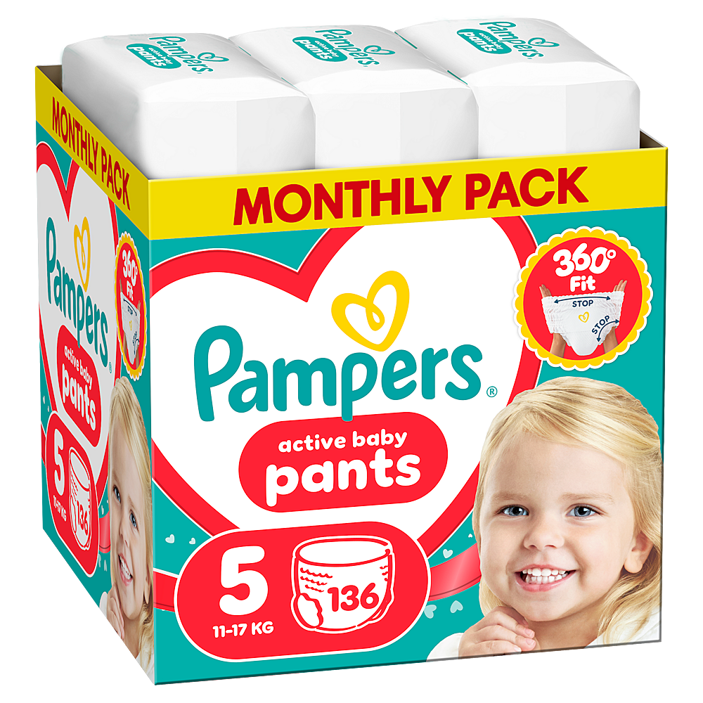 PAMPERS Active baby 5 plienkové nohavičky 11-17 kg 136 kusov