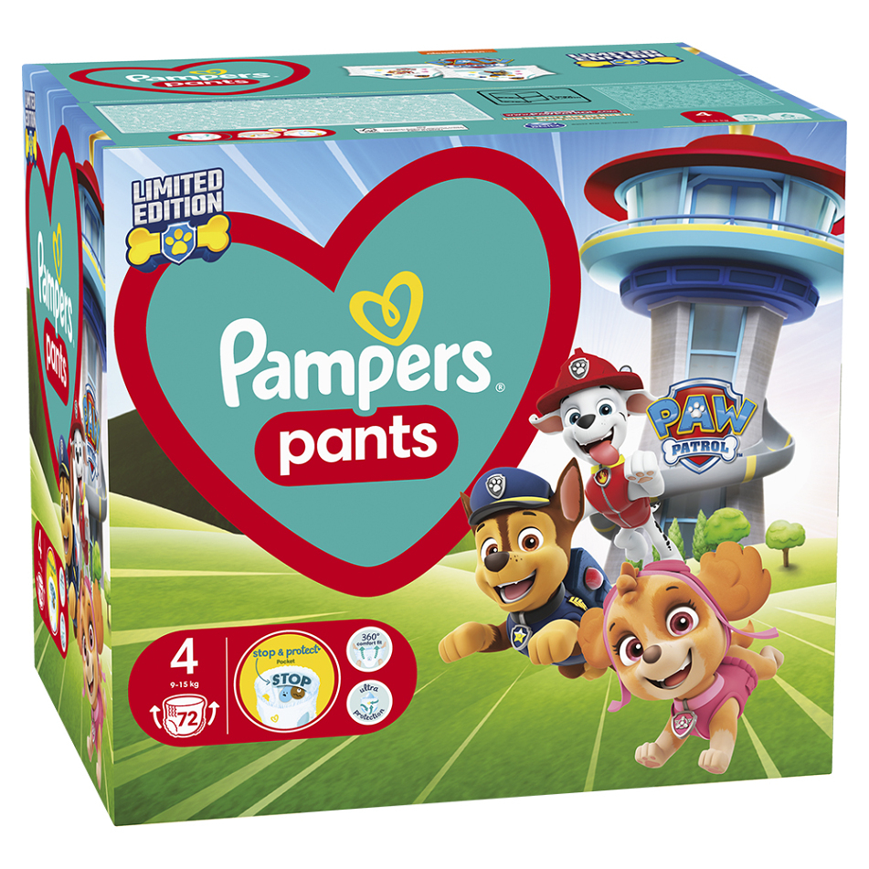 PAMPERS Baby dry edícia Paw Patrol veľ. 4 plienkové nohavičky 9-15 kg 72 ks kúpite na Mojalekaren.sk