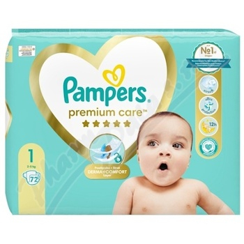 PAMPERS Premium Care 1 Newborn 2-5 kg ​​72 kusov (Plienky 1 (2 - 5 kg)) - Absorpčné, Hygienické, Jednorázové, vyšetrovacie, Neparfumované, Ostatné, Plienkové, Iné, Pružné, Prebaľovací, Savé