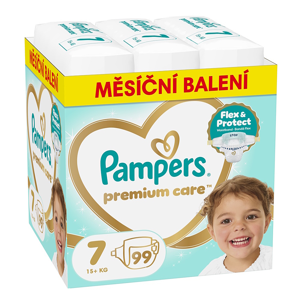 PAMPERS Premium care 7 plienky 15+ kg monthly box 99 kusov