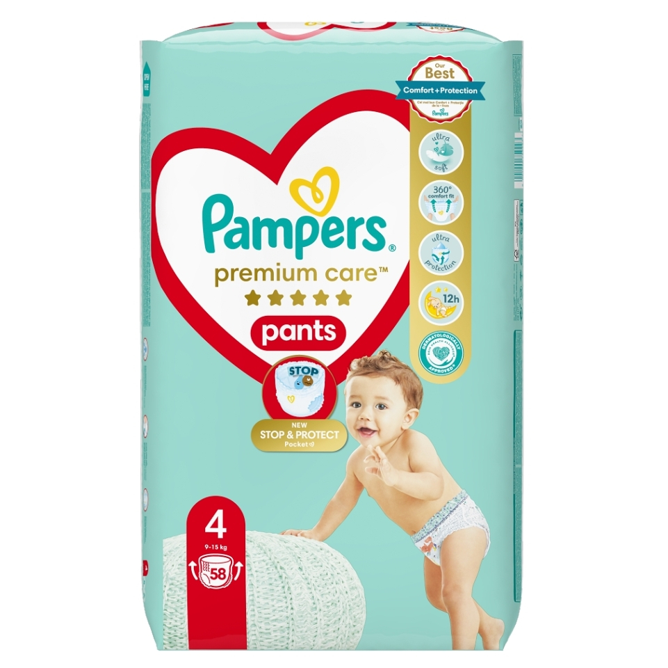 PAMPERS Premium Care veľ.4 Plienkové nohavičky 9-15 kg 58 kusov