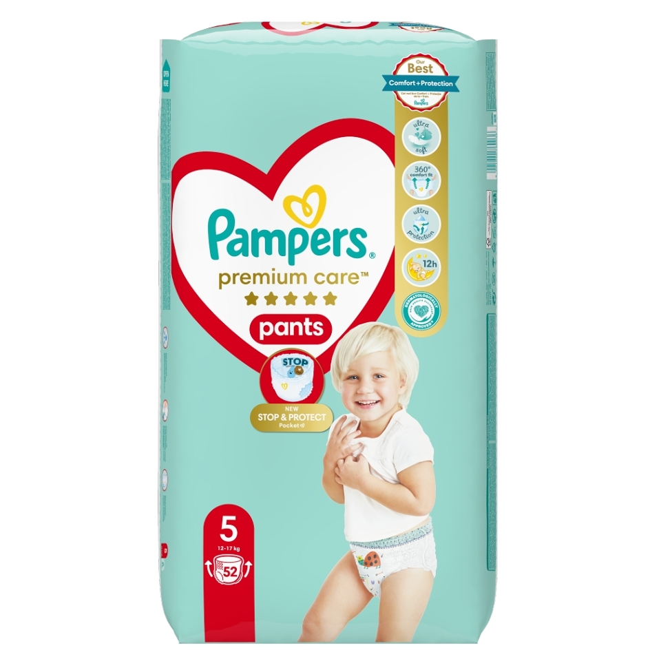 PAMPERS Premium Care veľ.5 Plienkové nohavičky 12-17 kg 52 kusov kúpite na Mojalekaren.sk