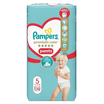 PAMPERS Premium Care veľ.5 Plienkové nohavičky 12-17 kg 52 kusov (Plienky 5 (11 - 25 kg)) - Jednorázové, vyšetrovacie