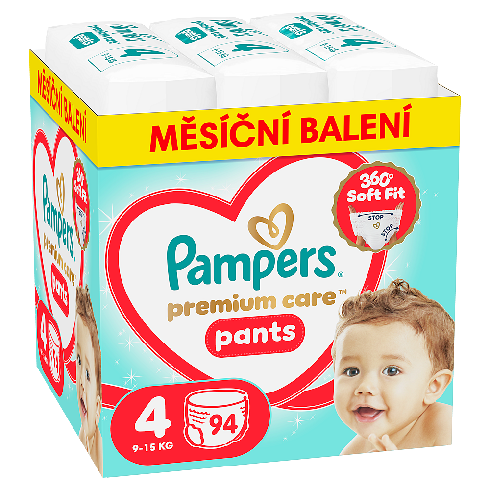 PAMPERS Premium care 4 plienkové nohavičky 9-15 kg 94 kusov