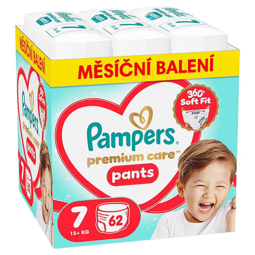 PAMPERS Premium care 7 plienkové nohavičky monthly box 62 kusov