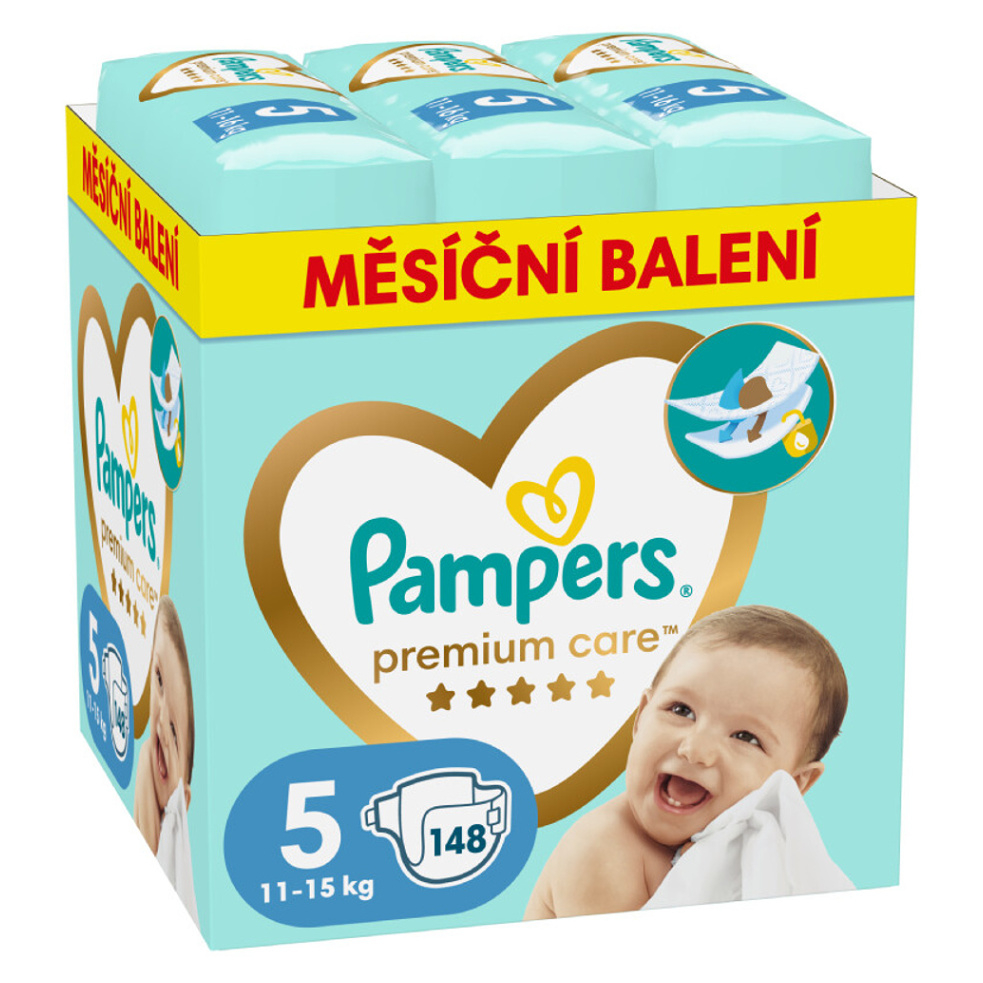 PAMPERS Premium care monthly veľkosť 5 plienky 11-16kg 148 ks kúpite na Mojalekaren.sk