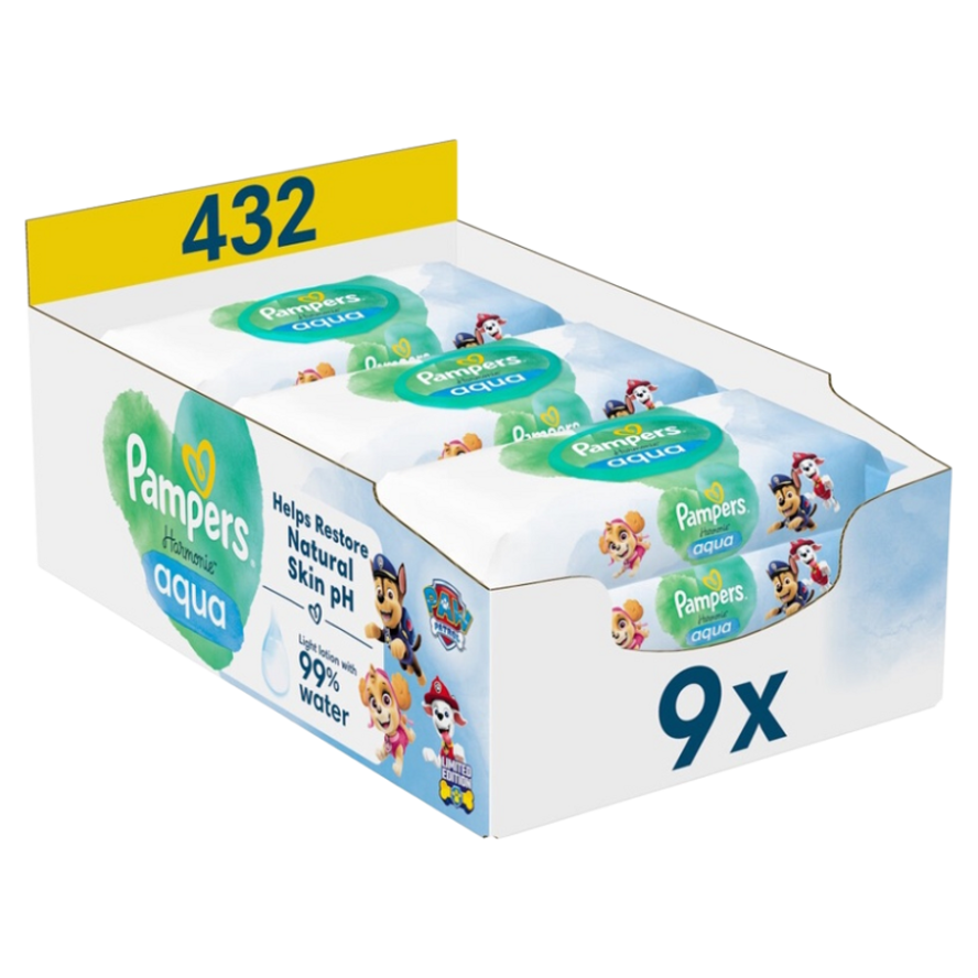 PAMPERS Harmónia Aqua Detské čistiace obrúsky 432 ks