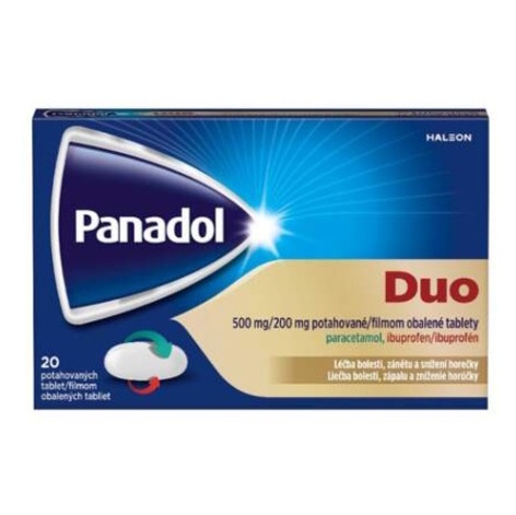Panadol Panadol Duo 500mg/200mg filmom obalené tablety na zníženie horúčky a tlmenie bolesti 20 tbl