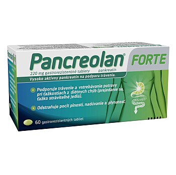 PANCREOLAN FORTE 220 mg 60 tabliet (Na trávenie a nechutenstvo) - Jednodruhové
