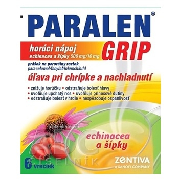 PARALEN GRIP horúci nápoj echinacea a šípky plo por 500 mg/10 mg, 1x6 vrecúšok