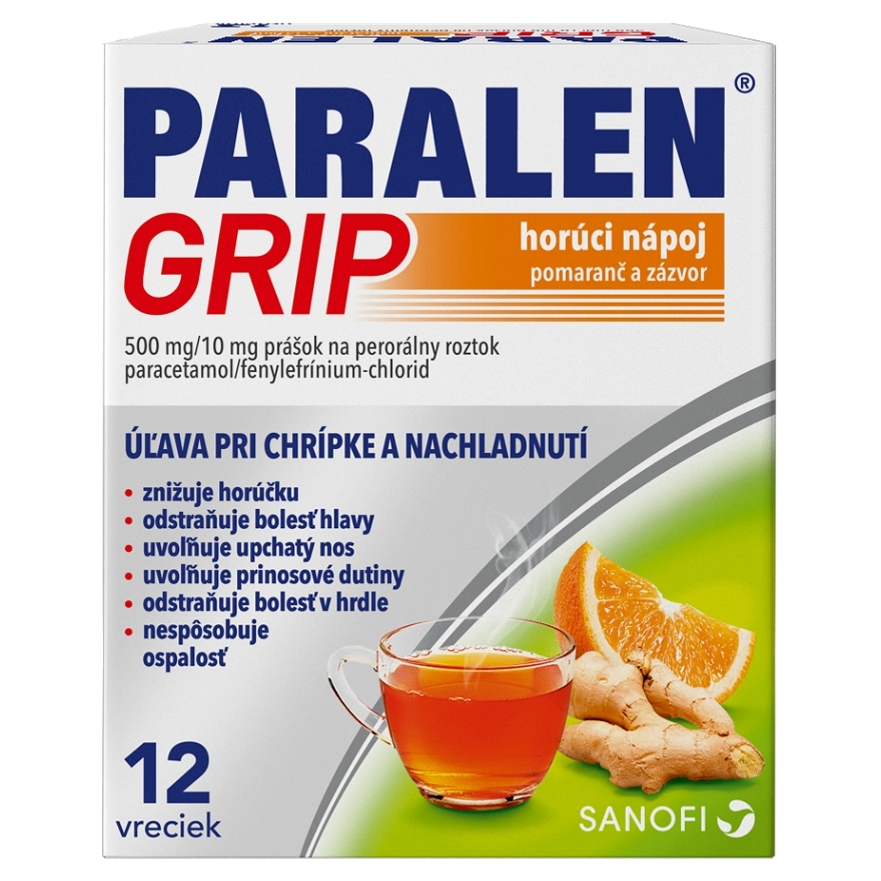 PARALEN Grip horúci nápoj pomaranč a zázvor 12 vrecúšok kúpite na Mojalekaren.sk
