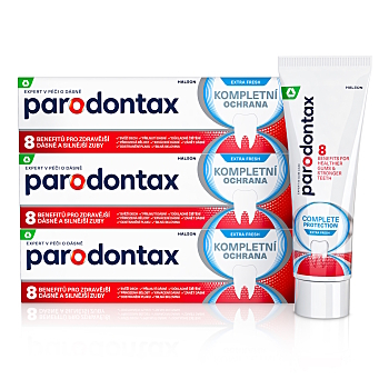PARODONTAX Kompletná ochrana Zubná pasta Extra Fresh 3 x 75 ml (Zubné pasty na citlivé zuby a ďasná) - Ochranný, Bieliace, Osviežujúci dych, Ošetrujúci