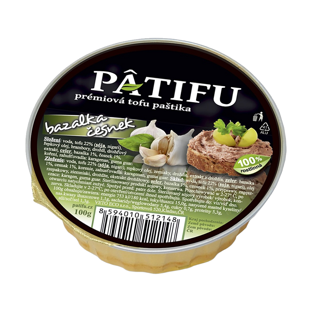 E-shop PATIFU ​​Prémiová tofu paštéta bazalka a cesnak 100 g