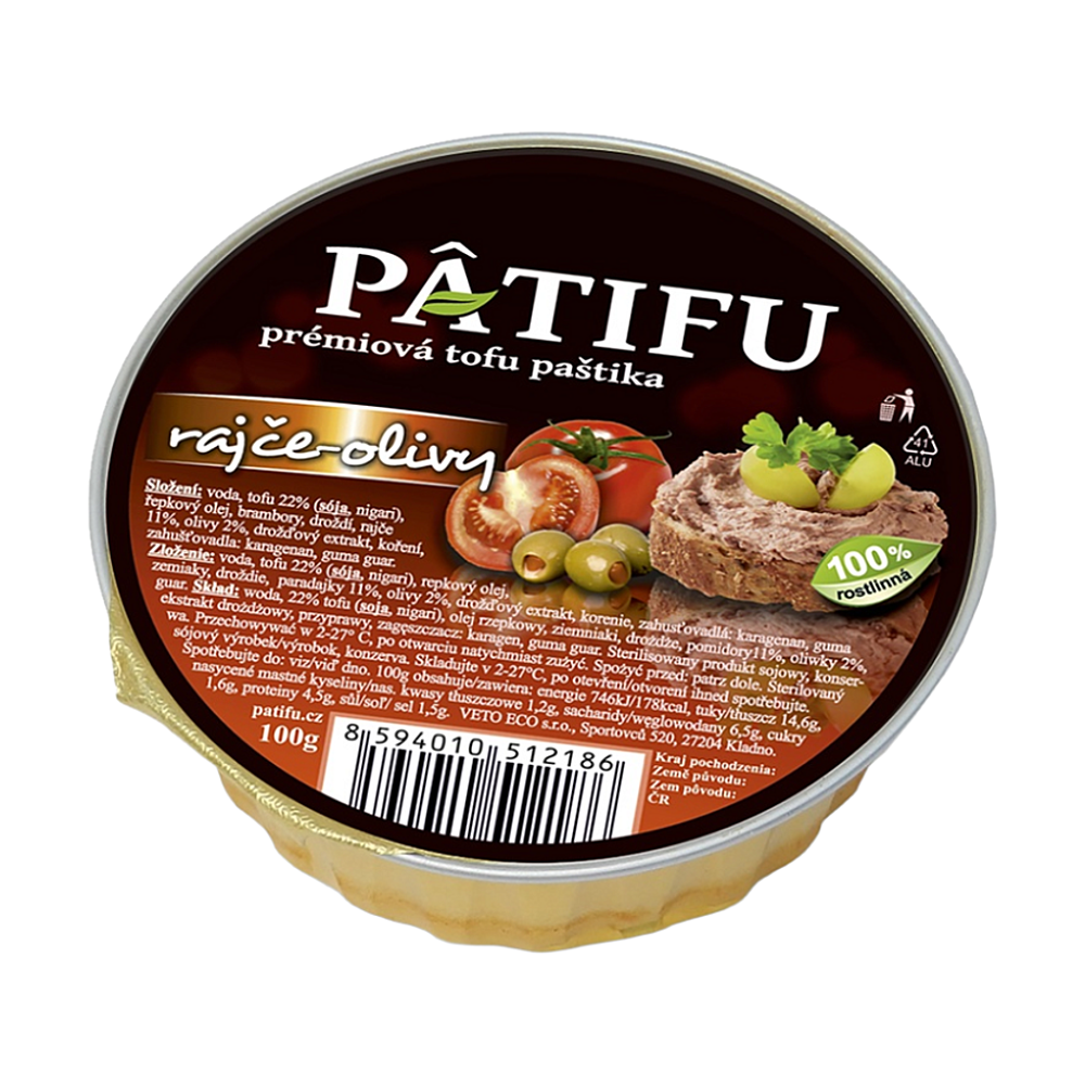 E-shop PATIFU ​​Prémiová tofu paštéta paradajka a olivy 100 g