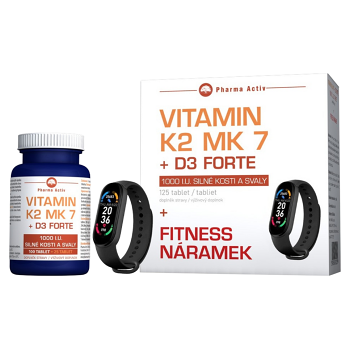 PHARMA ACTIV Vitamín K2 MK 7+ D3 Forte 125 tabliet 88 g+Fitness náramok (Na kosti) - Viaczložkové
