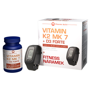PHARMA ACTIV Vitamín K2 MK 7 + D3 Forte 125 tabliet + FITNESS náramok s krokomerom