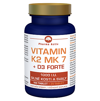PHARMA ACTIV Vitamín K2 MK7 + D3 FORTE 1000 I.U. 125 tabliet (Vitamín K) - Viaczložkové