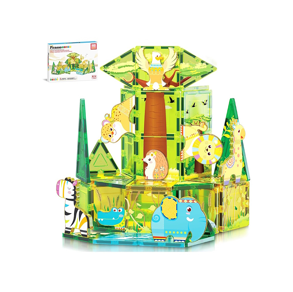 E-shop PICASSO TILES Stavebnica safari set s 8 zvieratami 46 kusov