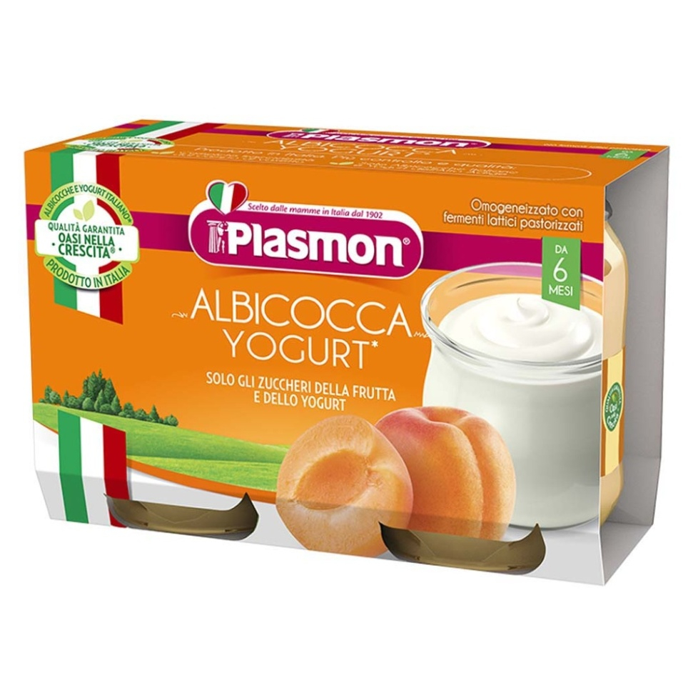 Plasmon  - PLASMON Dezert bezlepková jogurt a marhuľa 2x120 g, 6m+ - PLASMON Dezert bezlepkový jogurt a marhuľa, 6m+ bezlepkový jogurt 2×120 g