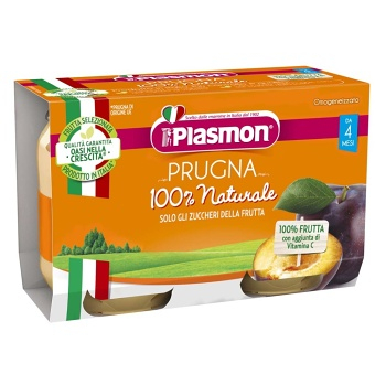 PLASMON Príkrm bezlepkový ovocný slivka 4m+ 2 x 104 g