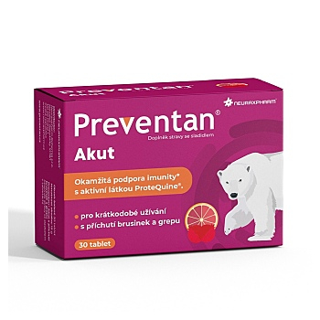 PREVENTAN Akut s príchuťou brusníc a grepu 30 tabliet (Výživové doplnky s lyzátmi, enzýmami a nukleotidmi) - Viaczložkové