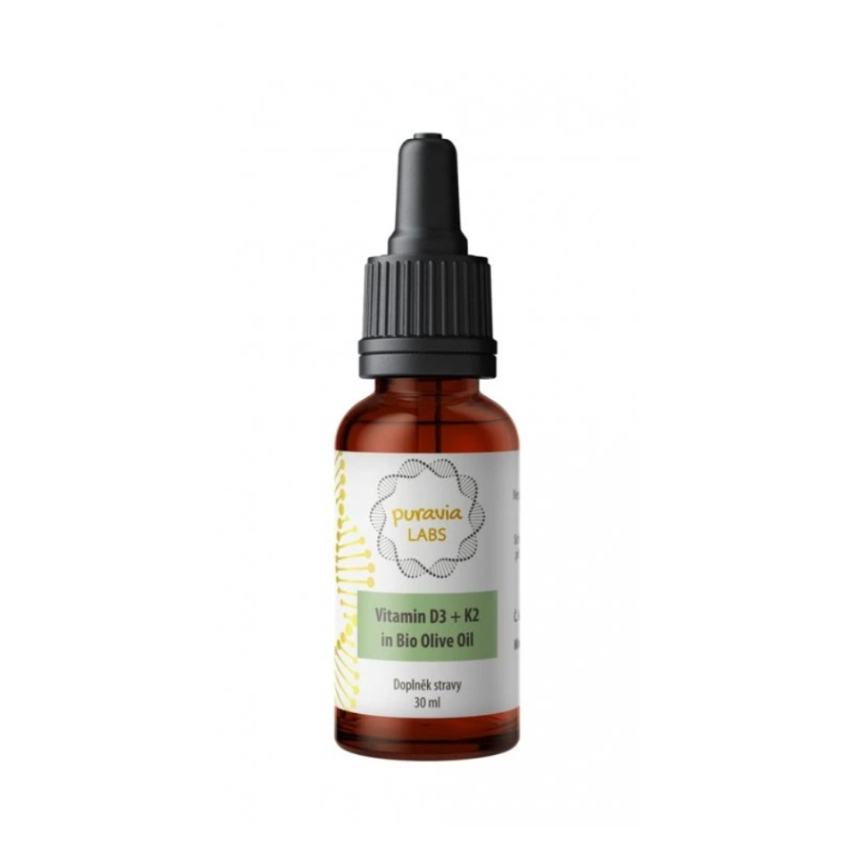 PURAVIA LABS Vitamín D3 + K2 kvapky v olivovom oleji BIO 30 ml